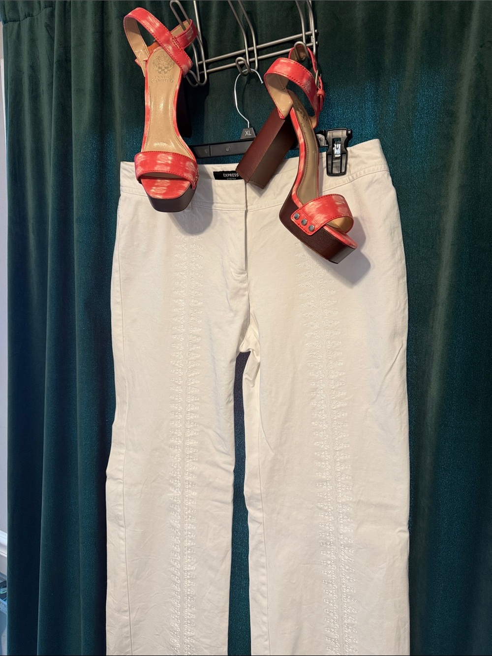 Vintage Express White Embroidered Stretch Pants 11/12 Boho Wide Leg